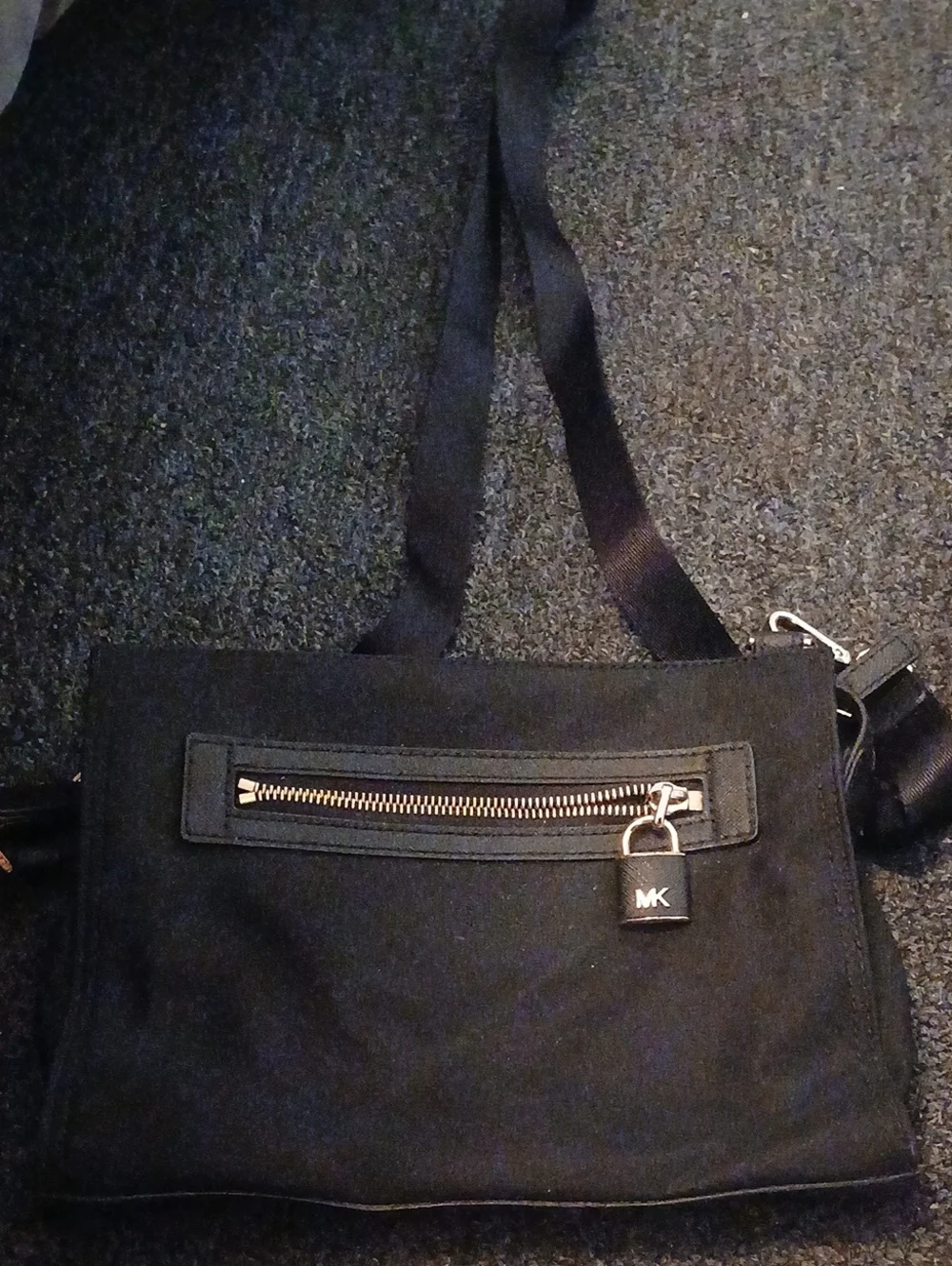 Michael Kors Black Canvas Messenger Bag with Silver Padlock
